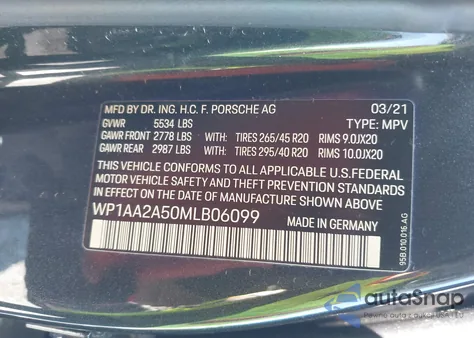 2021 Porsche Macan from USA, damaged, VIN WP1AA2A50MLB06099